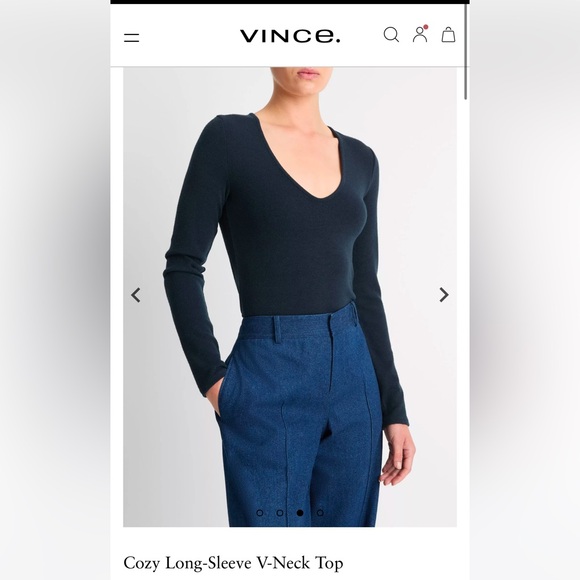 VINCE cozy long sleeve v‎ neck tee in deep ocean blue Medium or Small - Picture 1 of 12